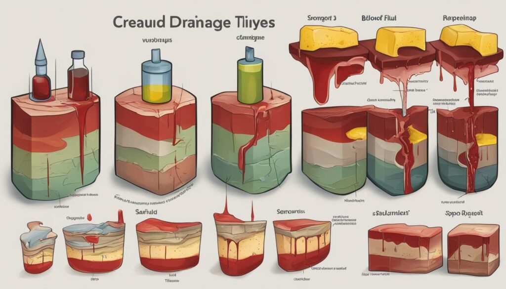 Types of Wound Drainage Serous, Sanguineous, Seropurulent, Purulent.