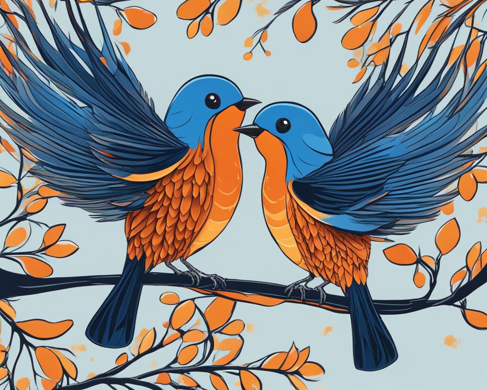 Blue and Orange Birds with Long Beaks