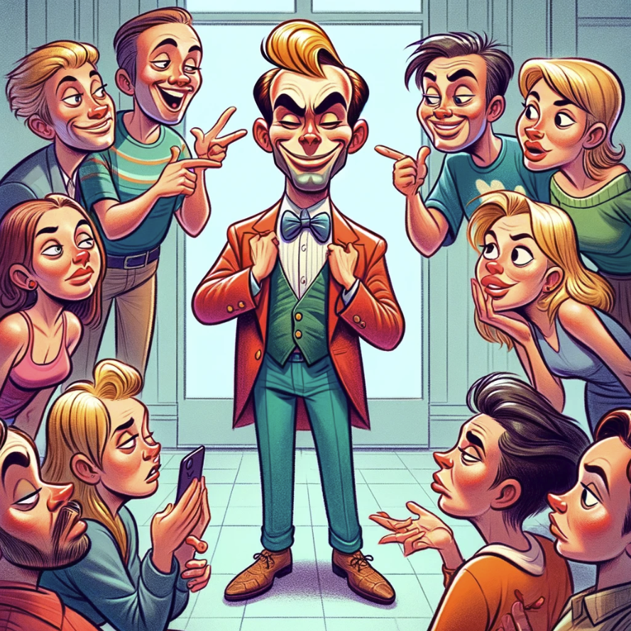 image illustrating people staying around a narcissistic individual.