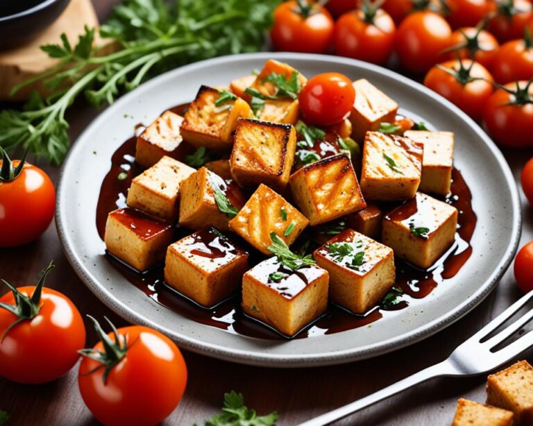 Crispy Tofu With Balsamic Tomatoes (Recipe)