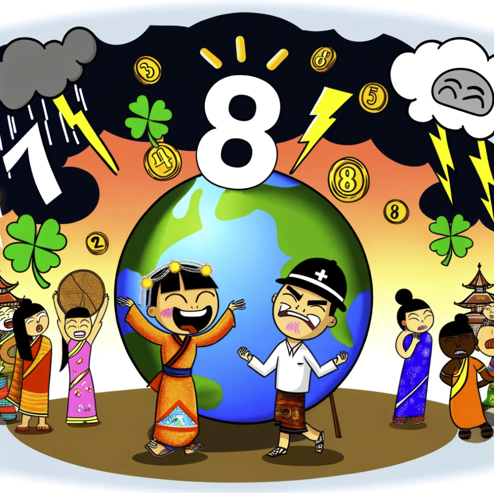 illustrates the concept of lucky and unlucky numbers around the world, showcasing the contrast between perceptions of numbers in different cultures