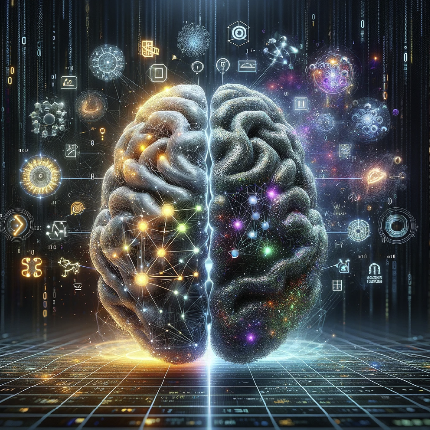 conceptual image representing Neuro-Symbolic AI (NSAI), illustrating the integration of neural networks with symbolic reasoning and artificial intelligence