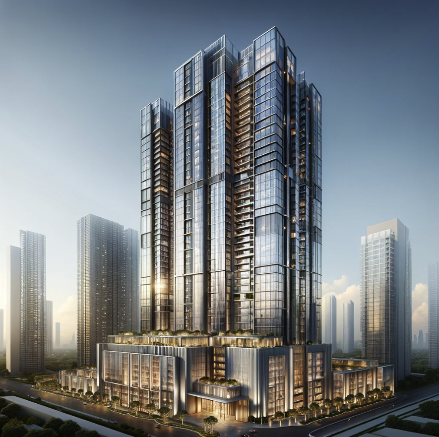 image of a high-rise luxury building, designed to reflect modern architectural elegance and opulence